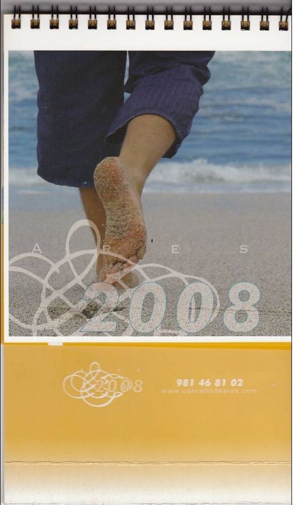 Calendario Sobremesa Año 2008 ARES, con imágenes de Redes, Xunqueira, Costa, Praia, Chanteiro, Avarenta, etc. Desktop Calendar, Scrivania Calendario